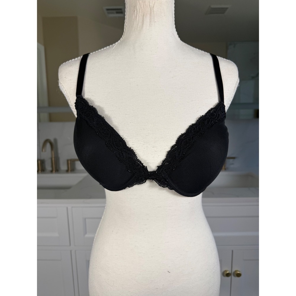 Natori Underwire Bra Womens 36C Black Lace Trim Contour T Shirt Bra